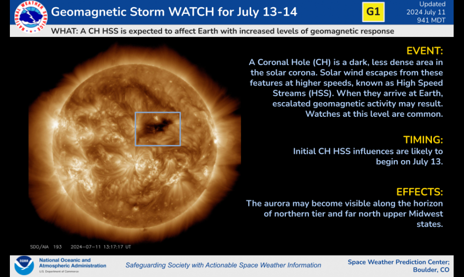 A G1 Watch has been issued for July 13-14. 