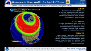 G2 (Moderate) geomagnetic storm levels are likely on 13 Sep (UTC day)