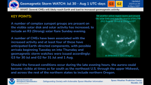 Geomagnetic Storm Watches Now Continue Into 1 August